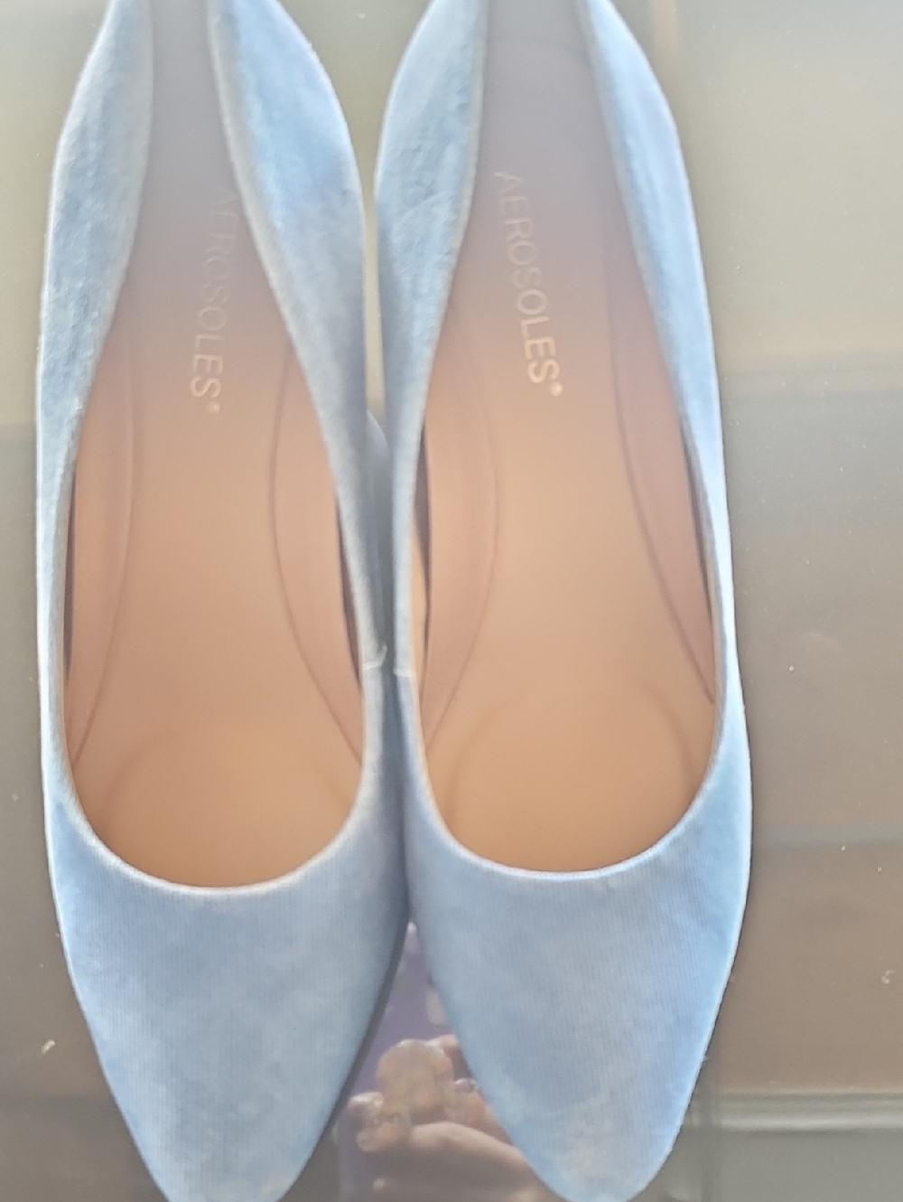 AEROSOLES Light Blue Velvet Pointed Ballet Flats